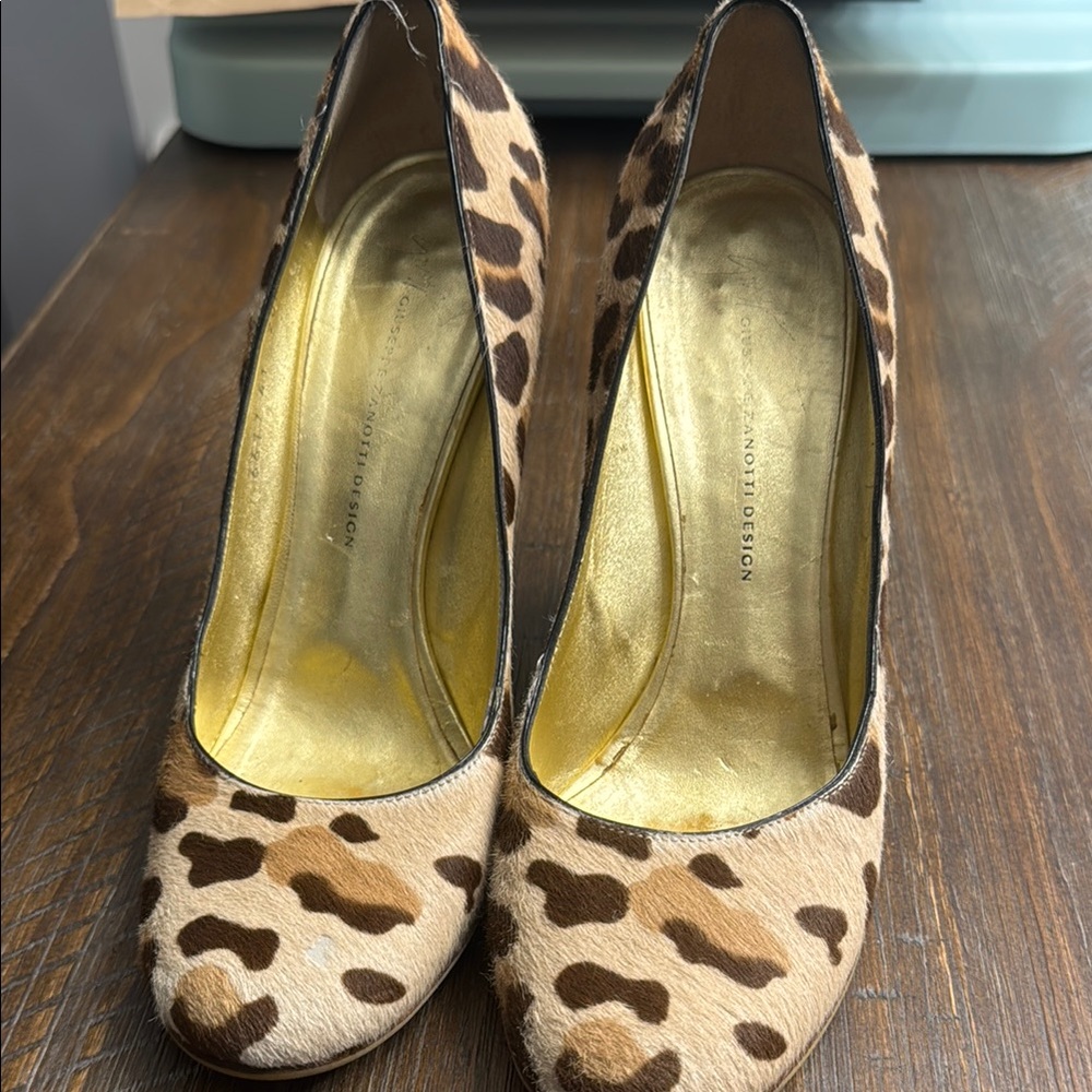 Giuseppe Zanotti Black and Brown Wedges with Animal Print